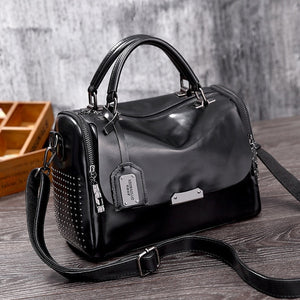 LUYO Vintage Boston Rivet Genuine Leather Luxury Handbags Women Messenger Bags Designer Shoulder Bag Female Tote Bolsos Mujer