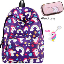 Load image into Gallery viewer, cute backpacks for teenage girls Junior School bag backpack school girl set bags with case Laptop kids unicorn backpack